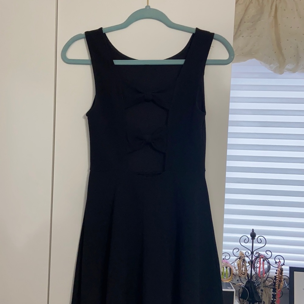 Like New Black Bow Tie Back Skater Dress